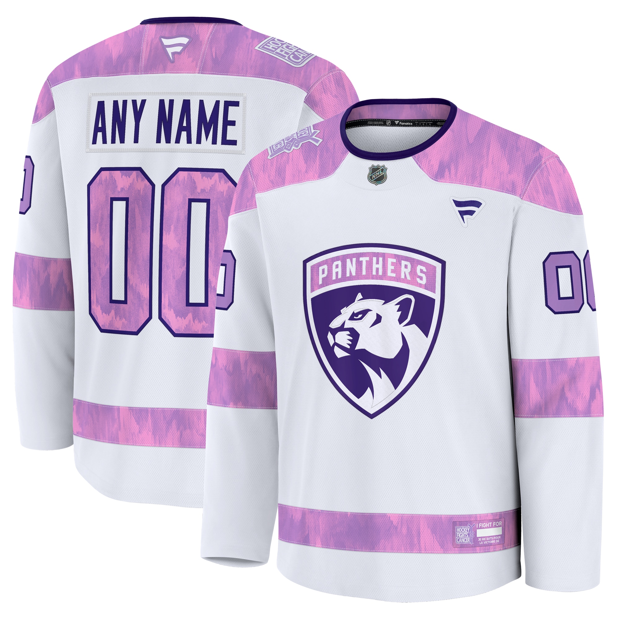 Men's Florida Panthers White 2024 Hockey Fights Cancer Custom Practice Jersey - JS801 