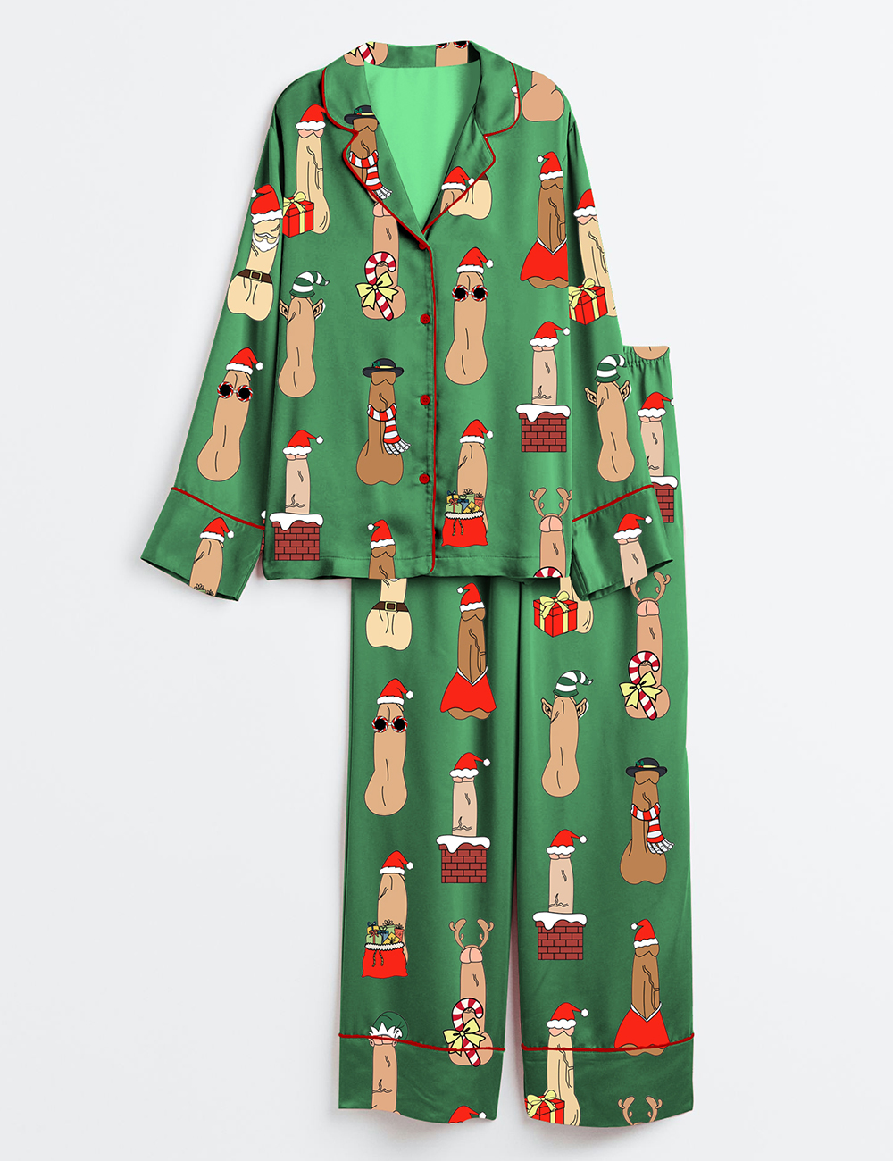 Alternative view of Men's Funny Christmas Vibes Inappropriate Peni Balls Long Sleeve Satin Pajama Set