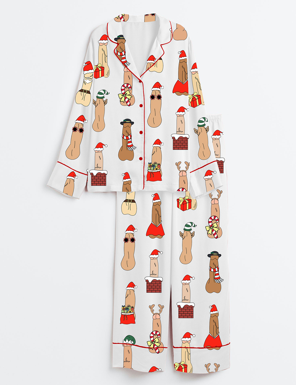 Men's Funny Christmas Vibes Inappropriate Peni Balls Long Sleeve Satin Pajama Set