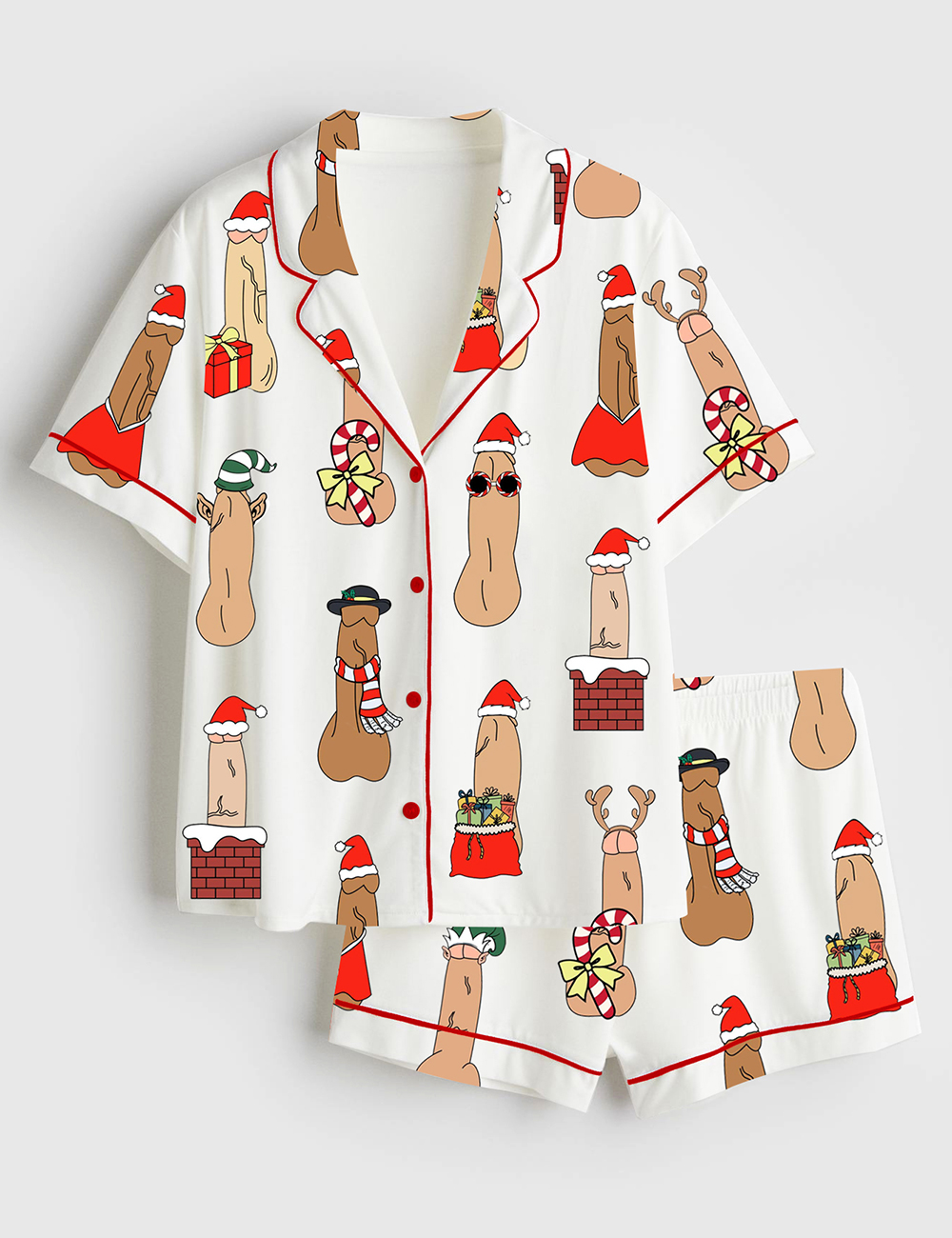 Men's Funny Christmas Vibes Inappropriate Peni Balls Short Sleeve Satin Pajama Set