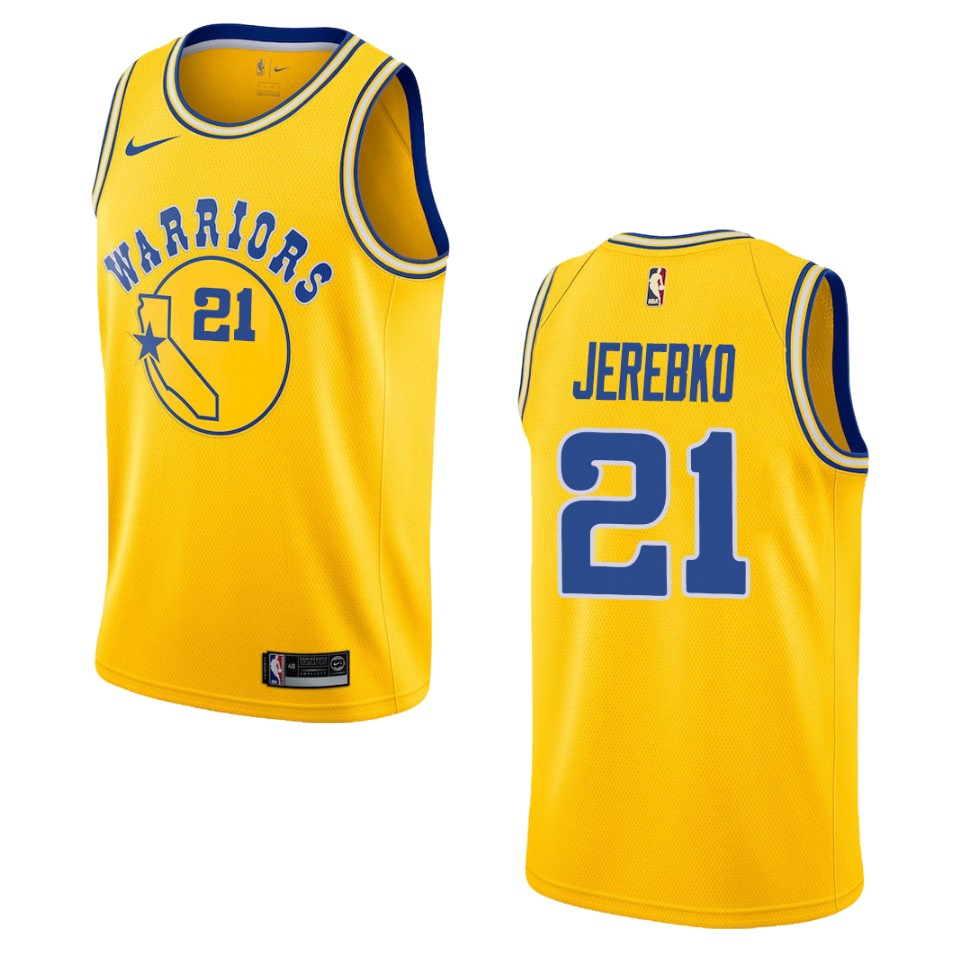 Men's Golden State Warriors #21 Jonas Jerebko Hardwood Classics Swingman Jersey - Gold