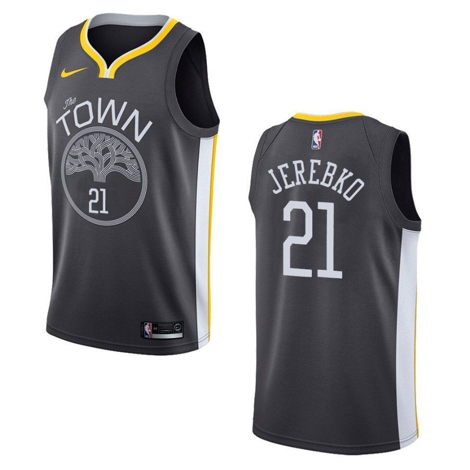 Men's Golden State Warriors 21 Jonas Jerebko Statement Swingman Jersey - Black - JS749 