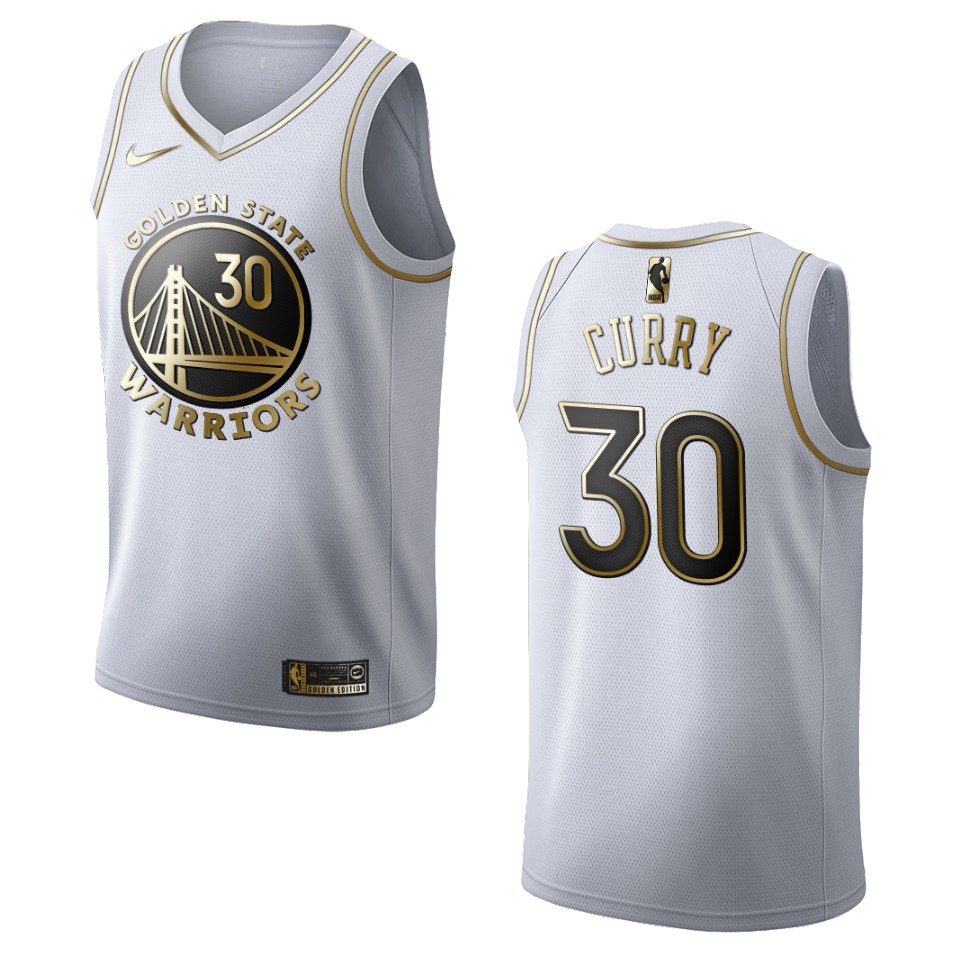 Men’s Golden State Warriors #30 Stephen Curry Golden Edition Jersey – White