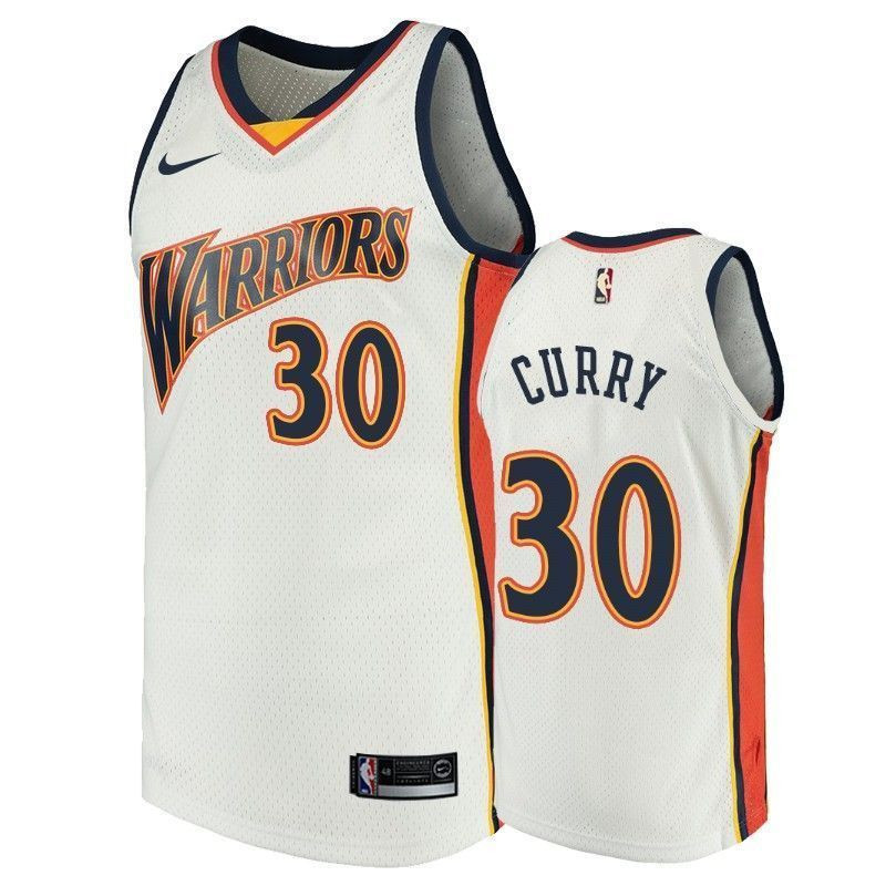 Men's Golden State Warriors 30 Stephen Curry White Throwback Jersey - JS689 