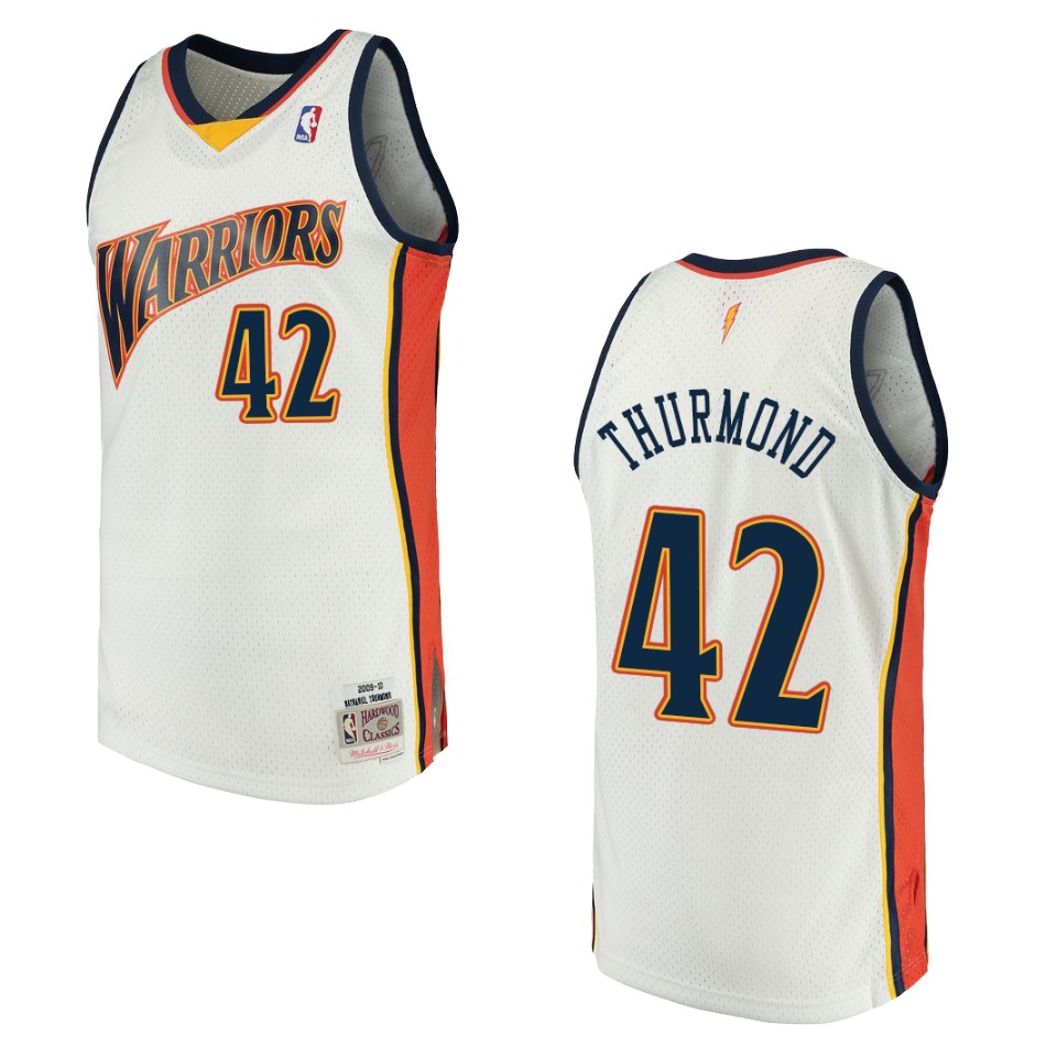 Men's Golden State Warriors #42 Nathaniel Thurmond Hardwood Classics Swingman Jersey - White