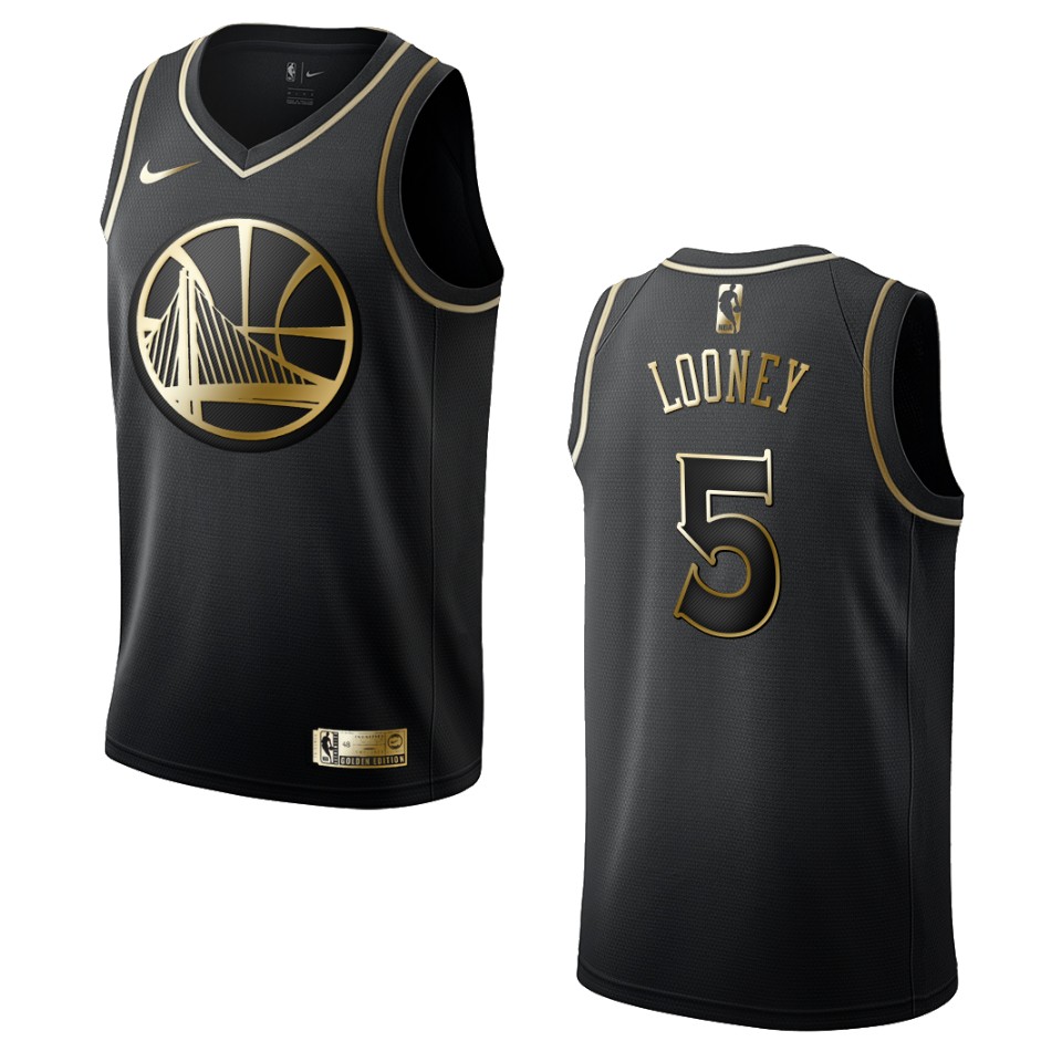Men’s Golden State Warriors #5 Kevon Looney Golden Edition Jersey – Black