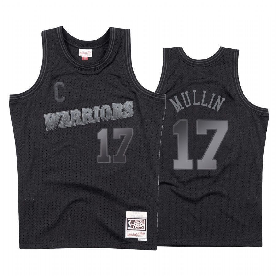 Men's Golden State Warriors Chris Mullin 17 Black Tonal Jersey - JS149 