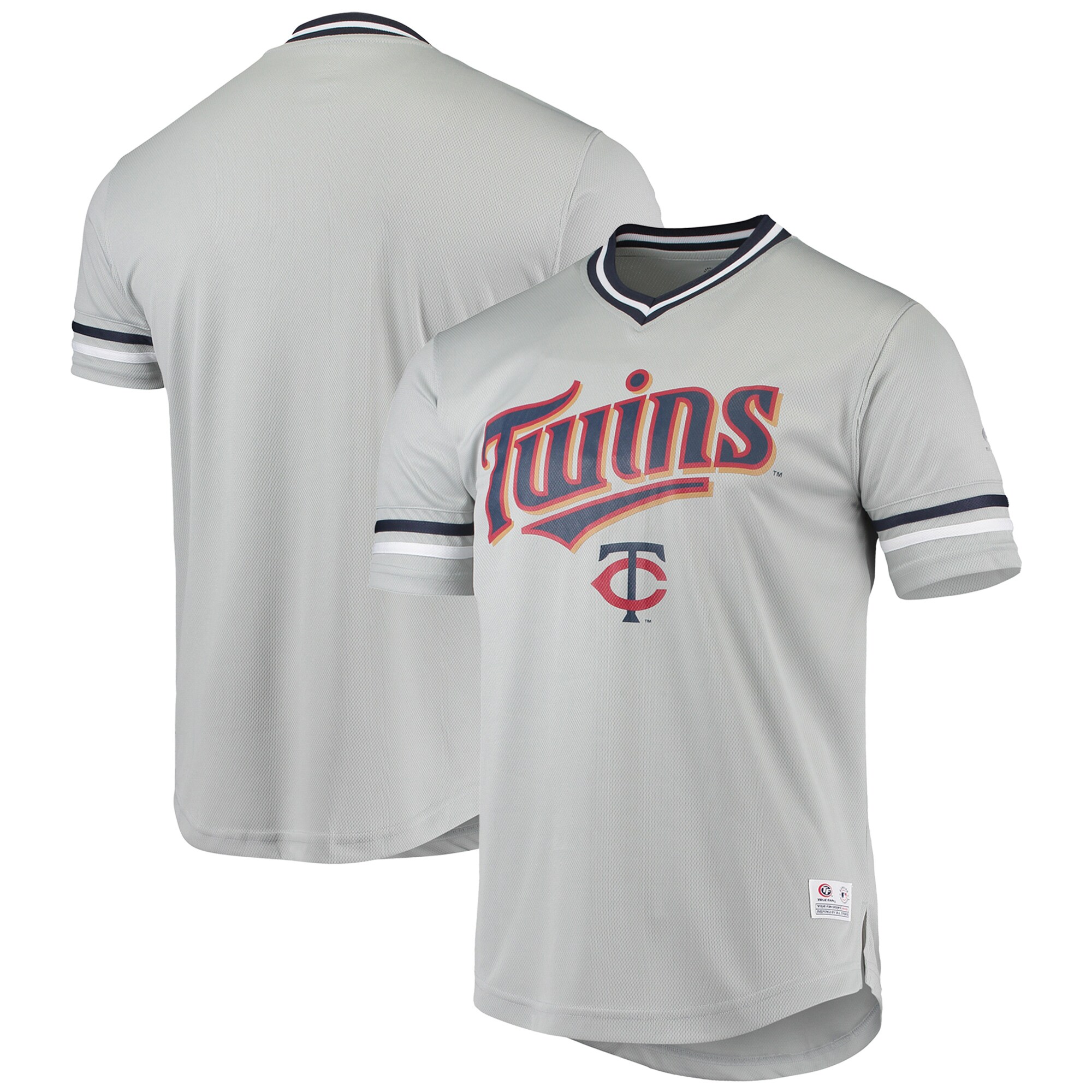 Alternative view of Men's Gray Minnesota Twins Replica V-neck Jersey