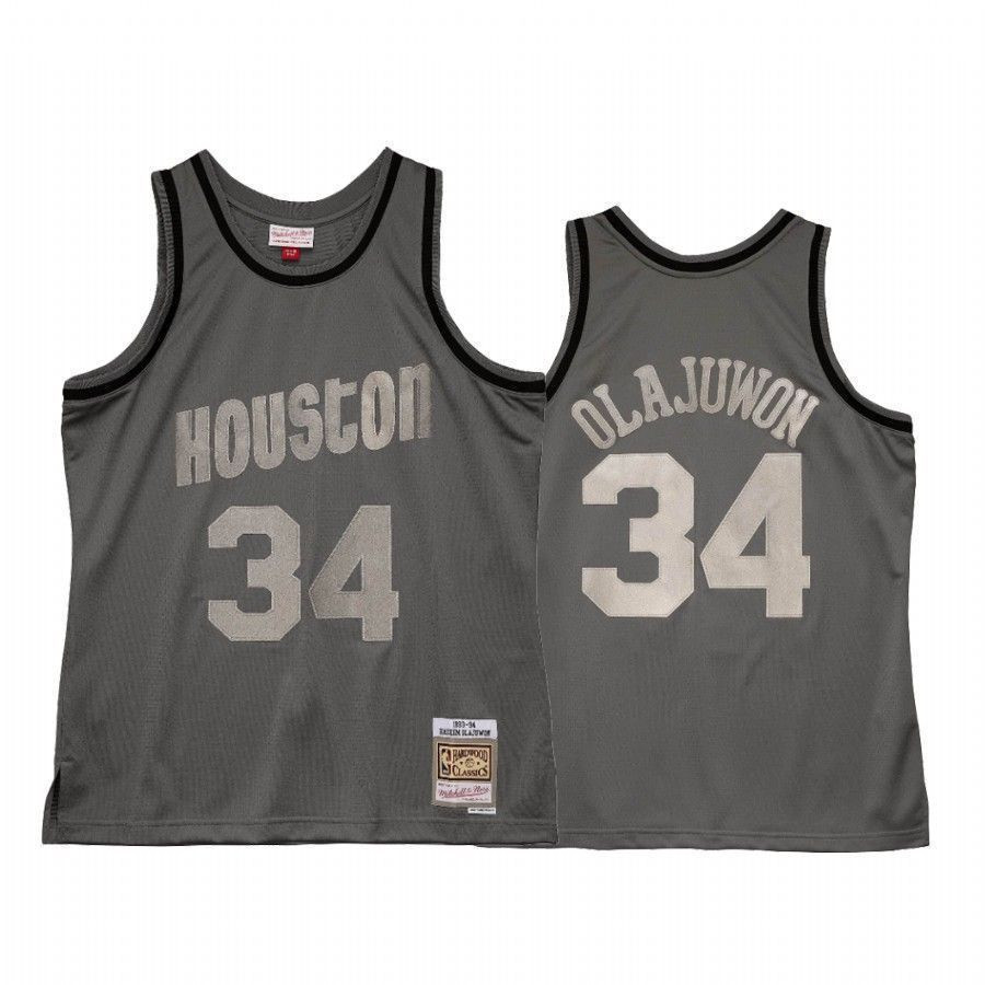 Men's Hakeem Olajuwon 34 Houston Rockets Metal Works Jersey Charcoal - JS479 