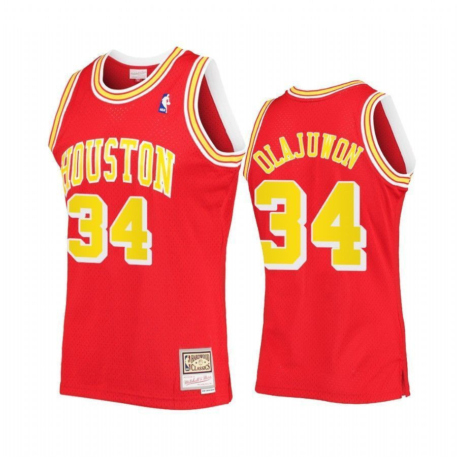 Men's Hakeem Olajuwon 34 Houston Rockets Red Hardwood Classics Jersey - JS569 