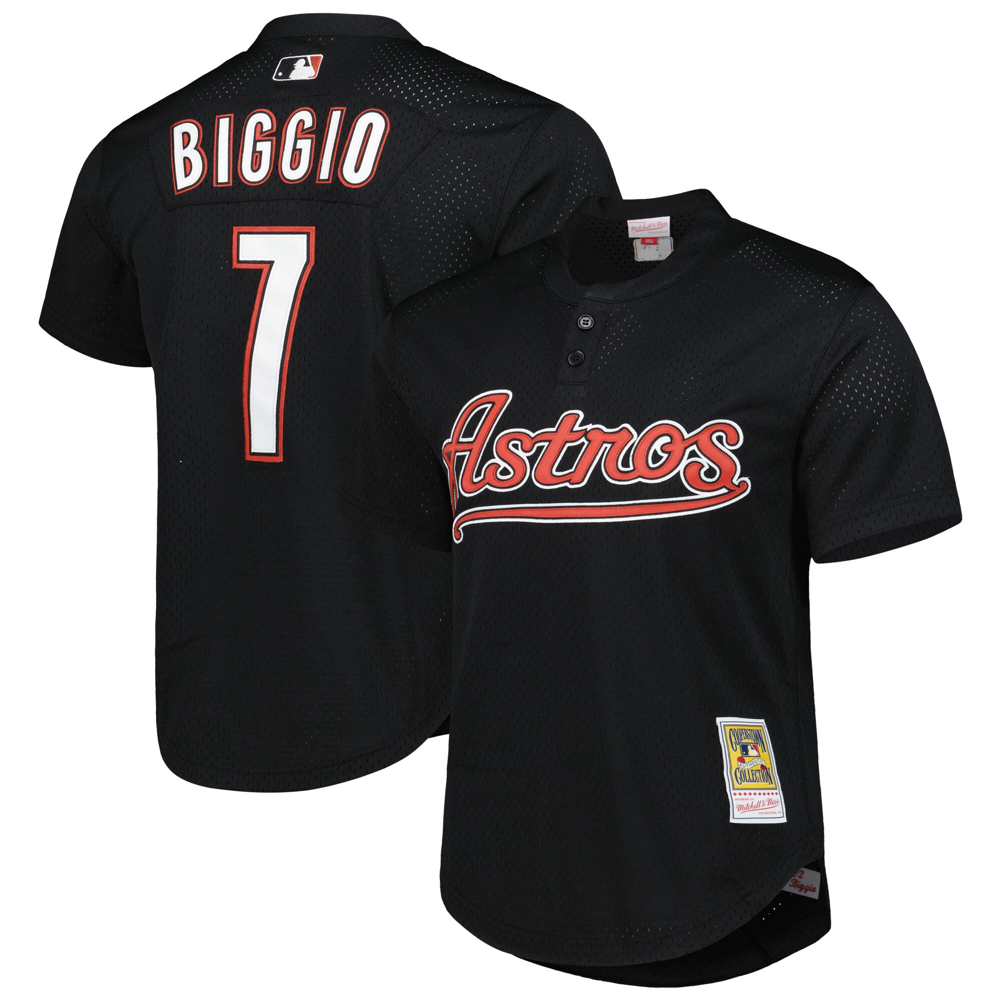 Men's Houston Astros Craig Biggio Mitchell & Ness Black Cooperstown Collection Mesh Batting Practice Jersey 