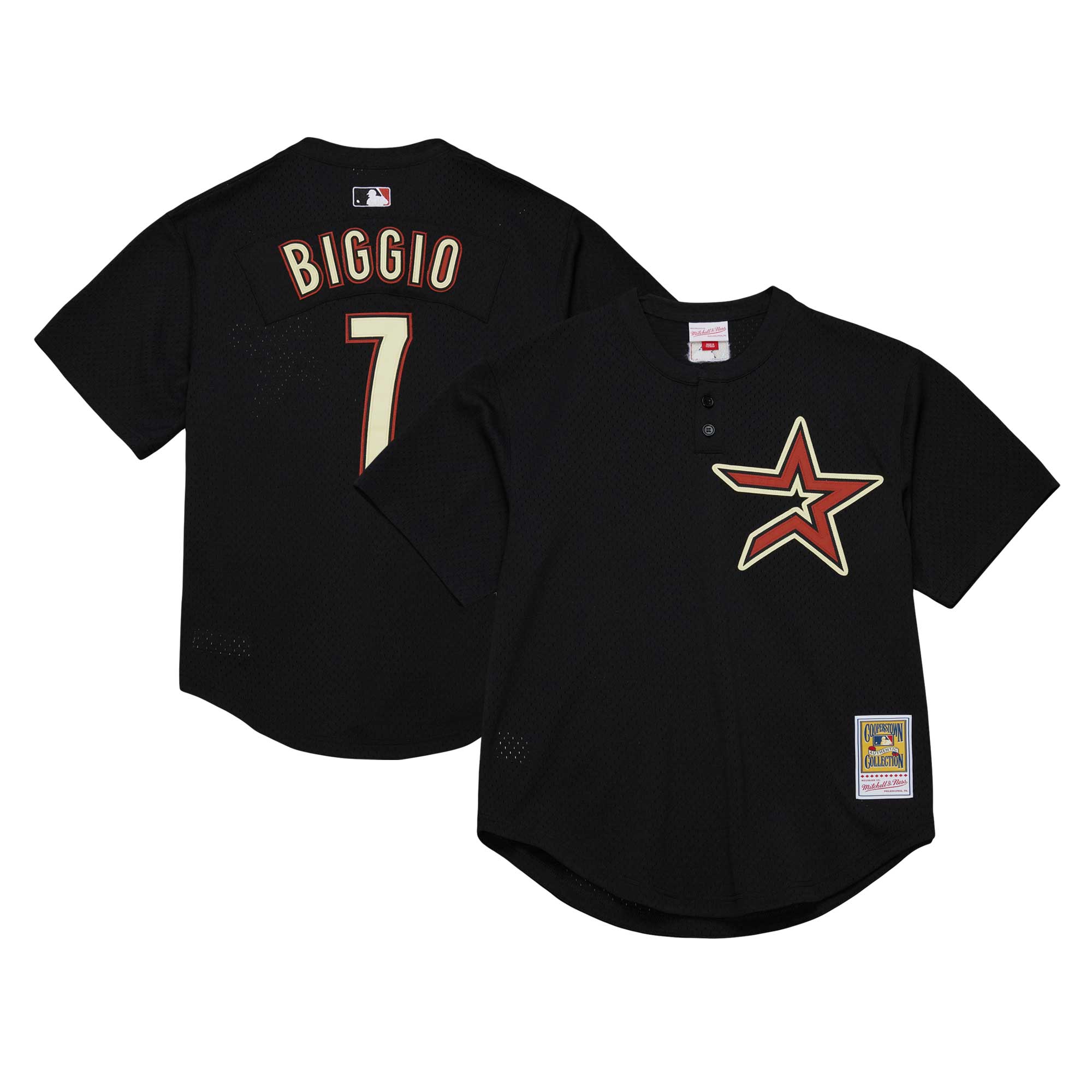Men's Houston Astros Craig Biggio Mitchell & Ness Black Cooperstown Collection Mesh Batting Practice Jersey 