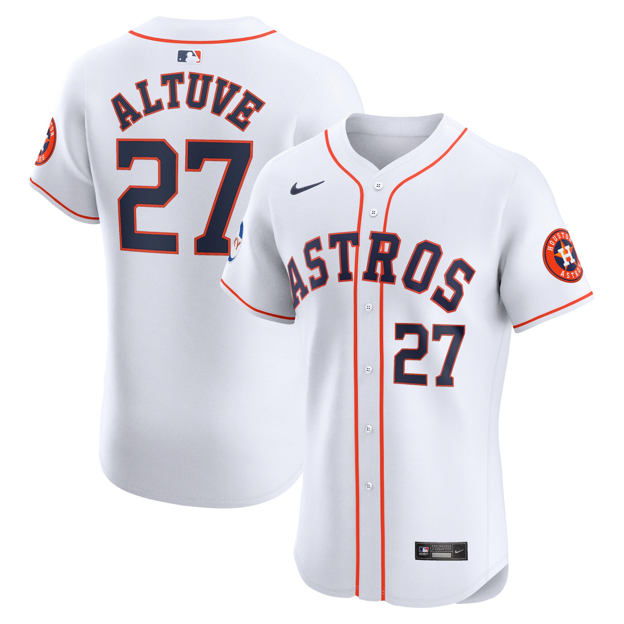 Men's Houston Astros Jose Altuve White Home Elite Sponsor Patch Player Jersey 