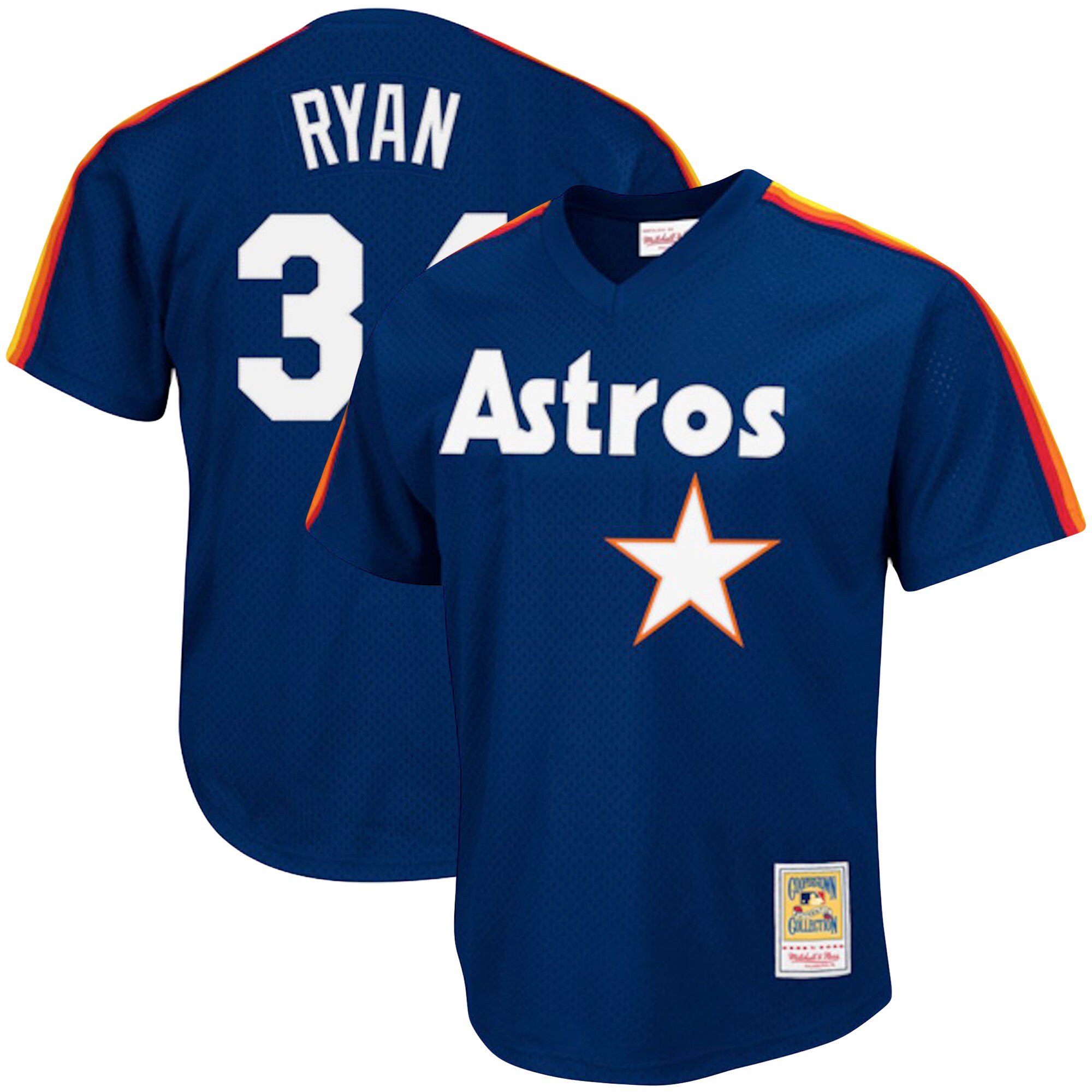 Men's Houston Astros Nolan Ryan Mitchell & Ness Navy Cooperstown Collection Big & Tall Mesh Batting Practice Jersey 