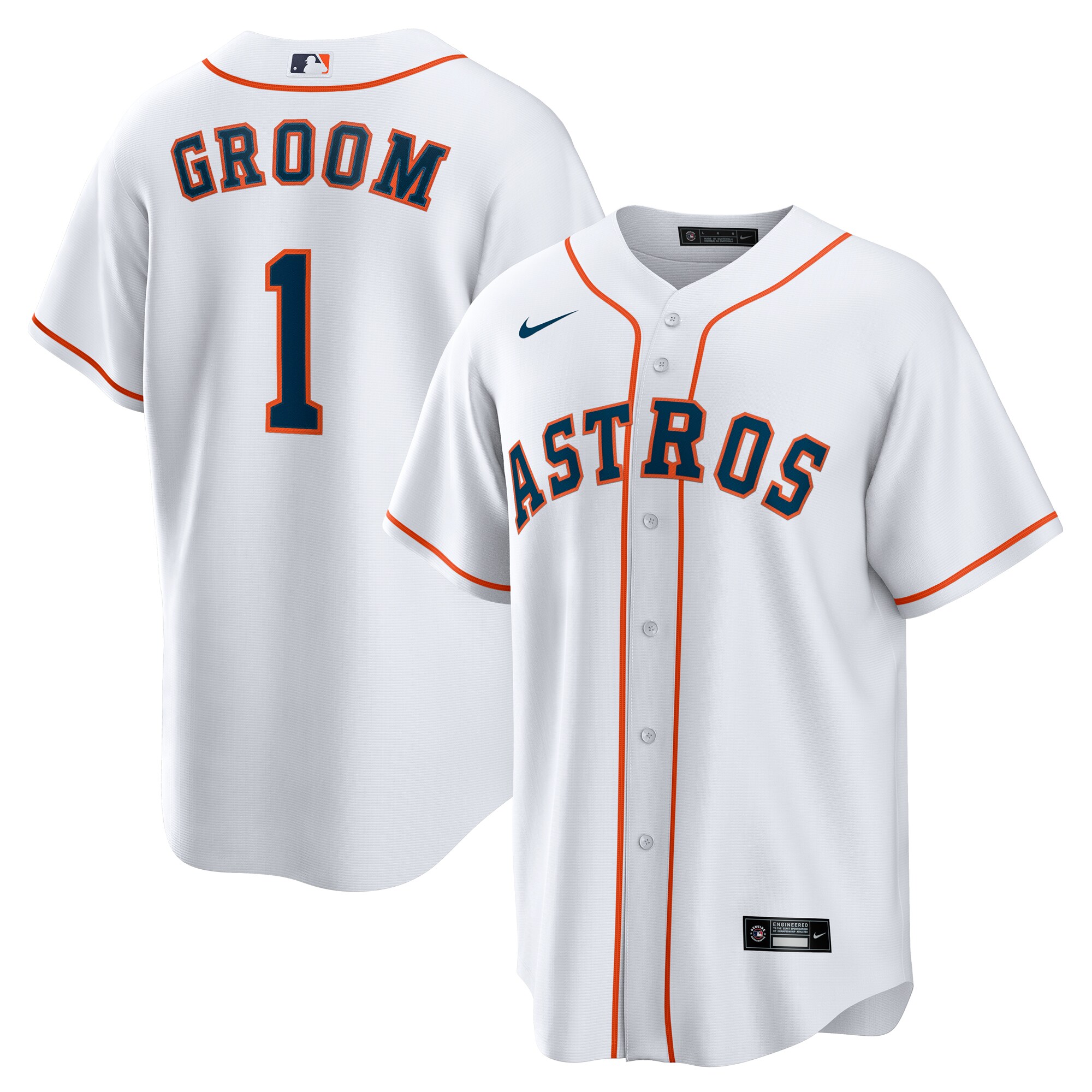 Men's Houston Astros White #1 Groom Home Jersey 