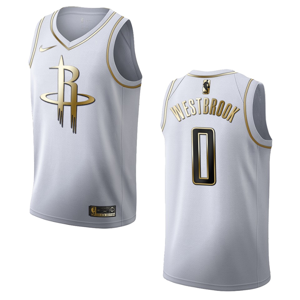Men’s Houston Rockets #0 Russell Westbrook Golden Edition Jersey – White