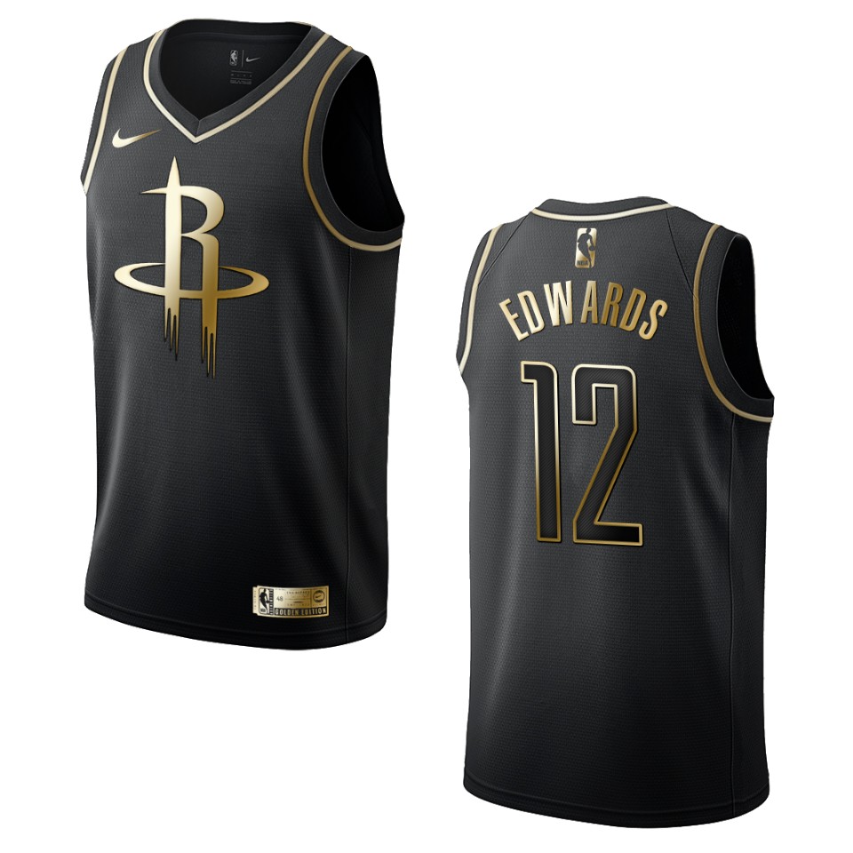 Men’s Houston Rockets #12 Vincent Edwards Golden Edition Jersey – Black