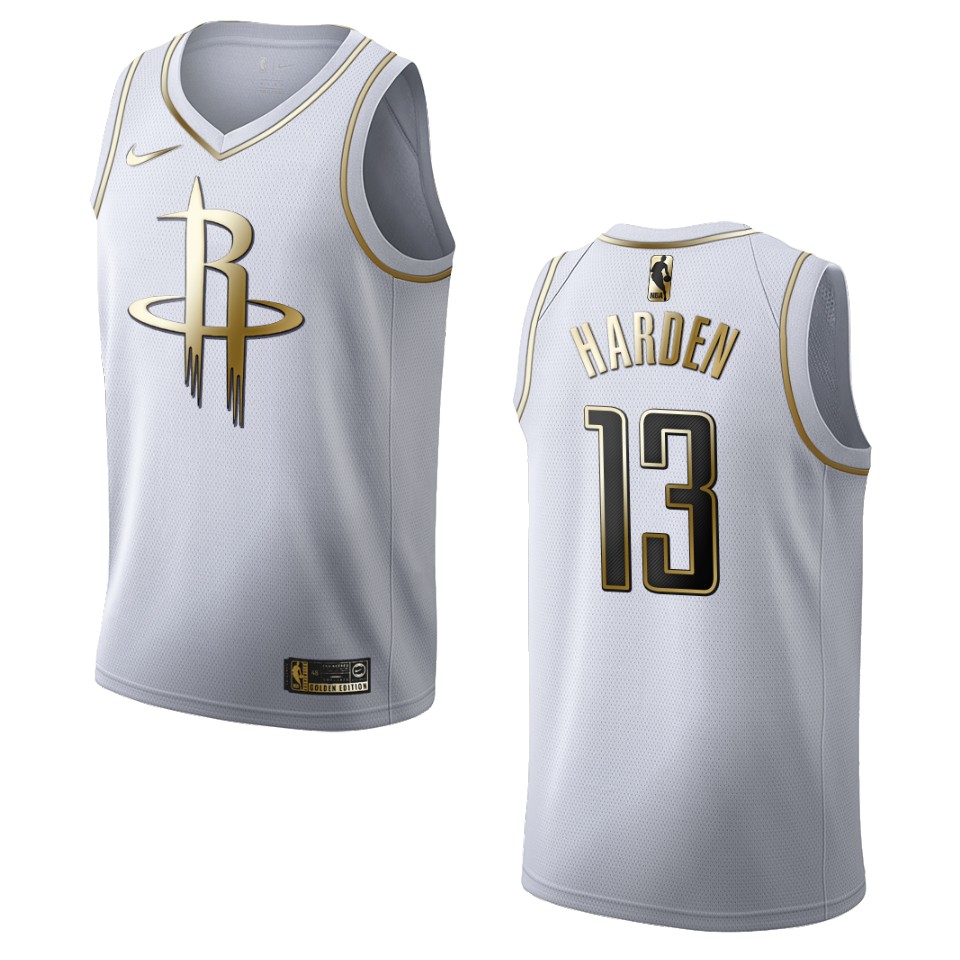 Men’s Houston Rockets #13 James Harden Golden Edition Jersey – White