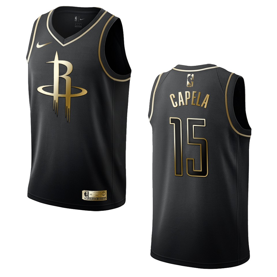 Men’s Houston Rockets #15 Clint Capela Golden Edition Jersey – Black
