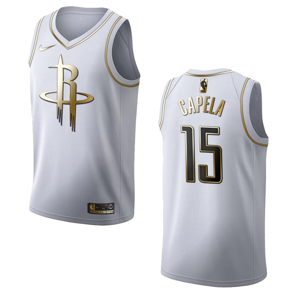 Men’s Houston Rockets #15 Clint Capela Golden Edition Jersey – White