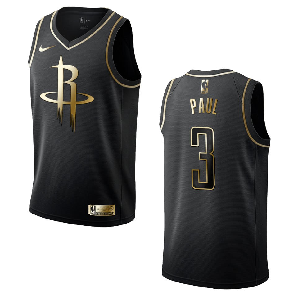 Men's Houston Rockets #3 Chris Paul Golden Edition Jersey - Black