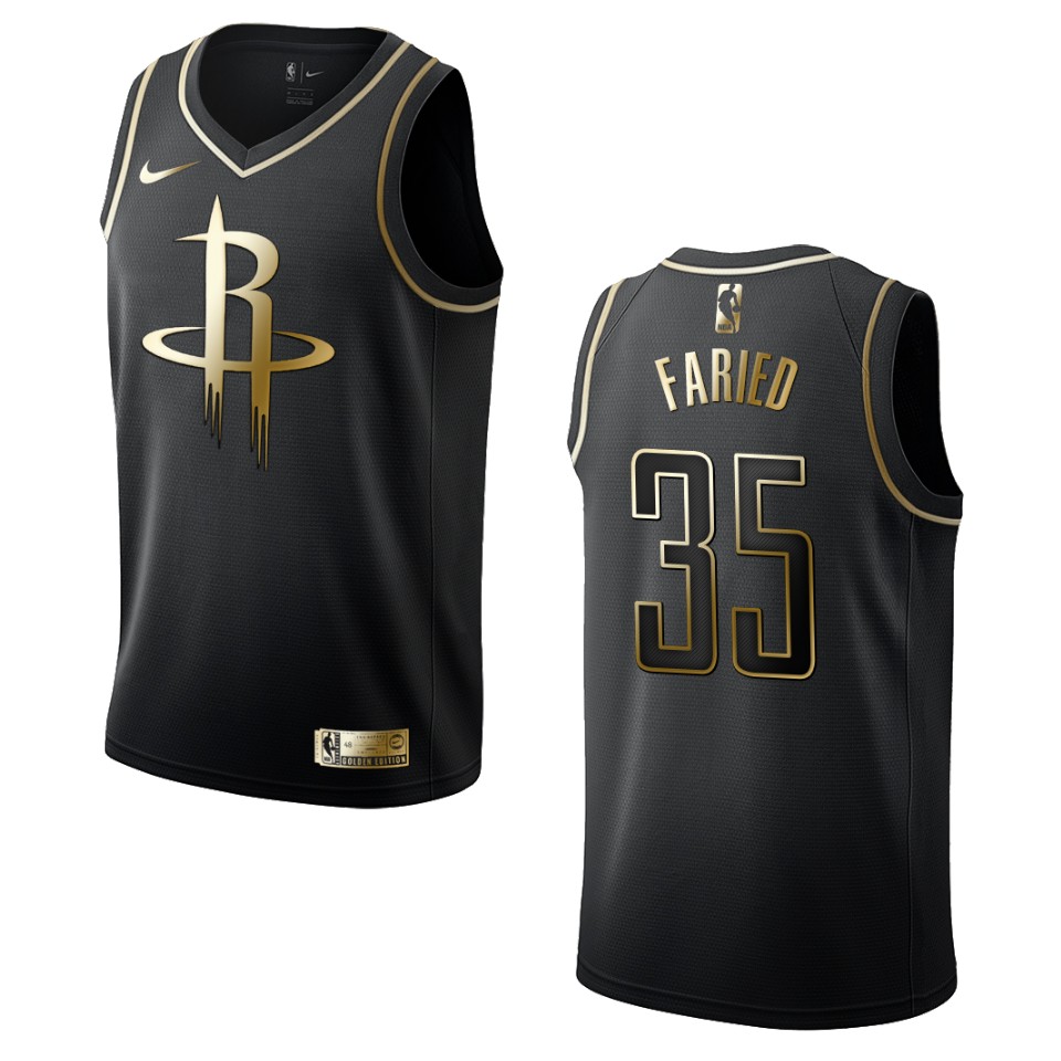 Men’s Houston Rockets #35 Kenneth Faried Golden Edition Jersey – Black