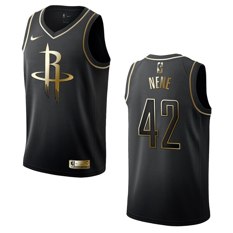 Men’s Houston Rockets #42 Nene Golden Edition Jersey – Black