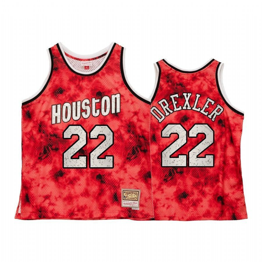 Men's Houston Rockets Clyde Drexler Galaxy Constellation Jersey Red Throwback - JS943 