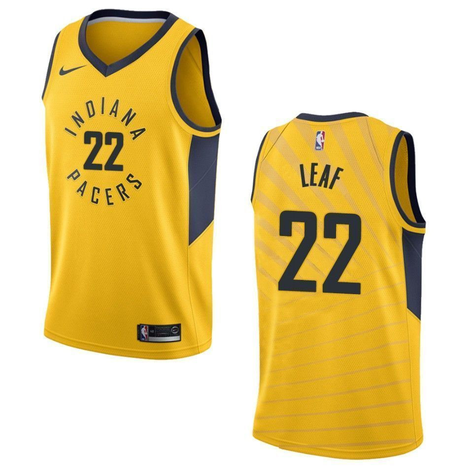 Men's Indiana Pacers 22 T.j. Leaf Statement Swingman Jersey - Gold - JS929 