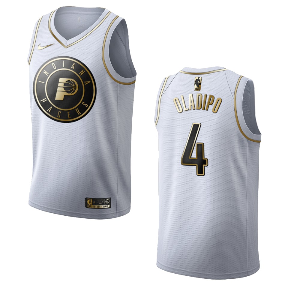 Men’s Indiana Pacers #4 Victor Oladipo Golden Edition Jersey – White