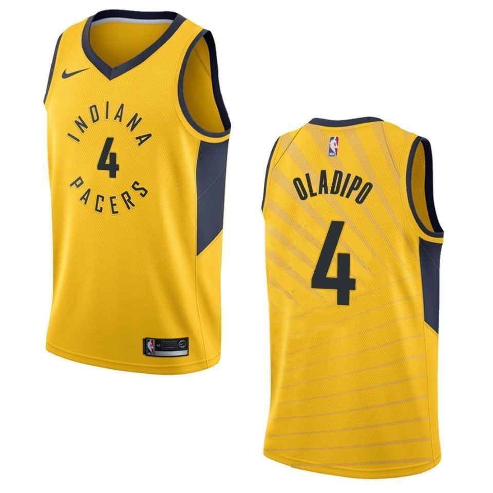 Men's Indiana Pacers 4 Victor Oladipo Statement Swingman Jersey - Gold - JS679 