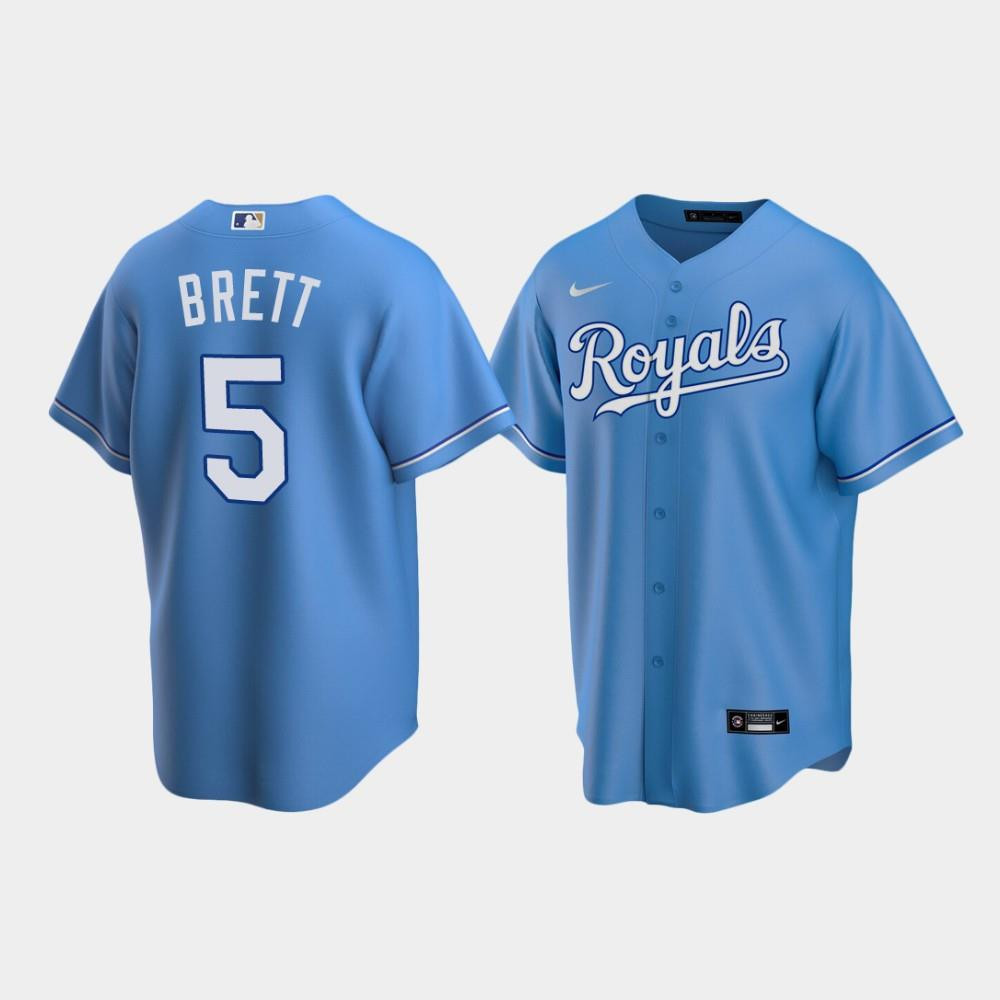 Men's Kansas City Royals 5 George Brett Light Blue Alternate Jersey Jersey 