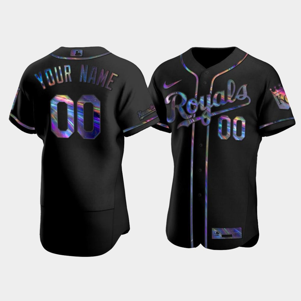 Men's Kansas City Royals Custom Black Golden Edition Holographic Jersey Jersey 