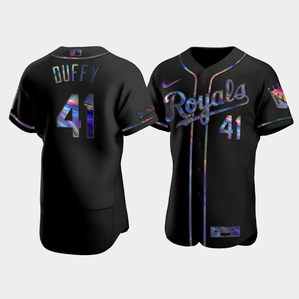 Men's Kansas City Royals Danny Duffy 41 Black Golden Edition Holographic Jersey Jersey 