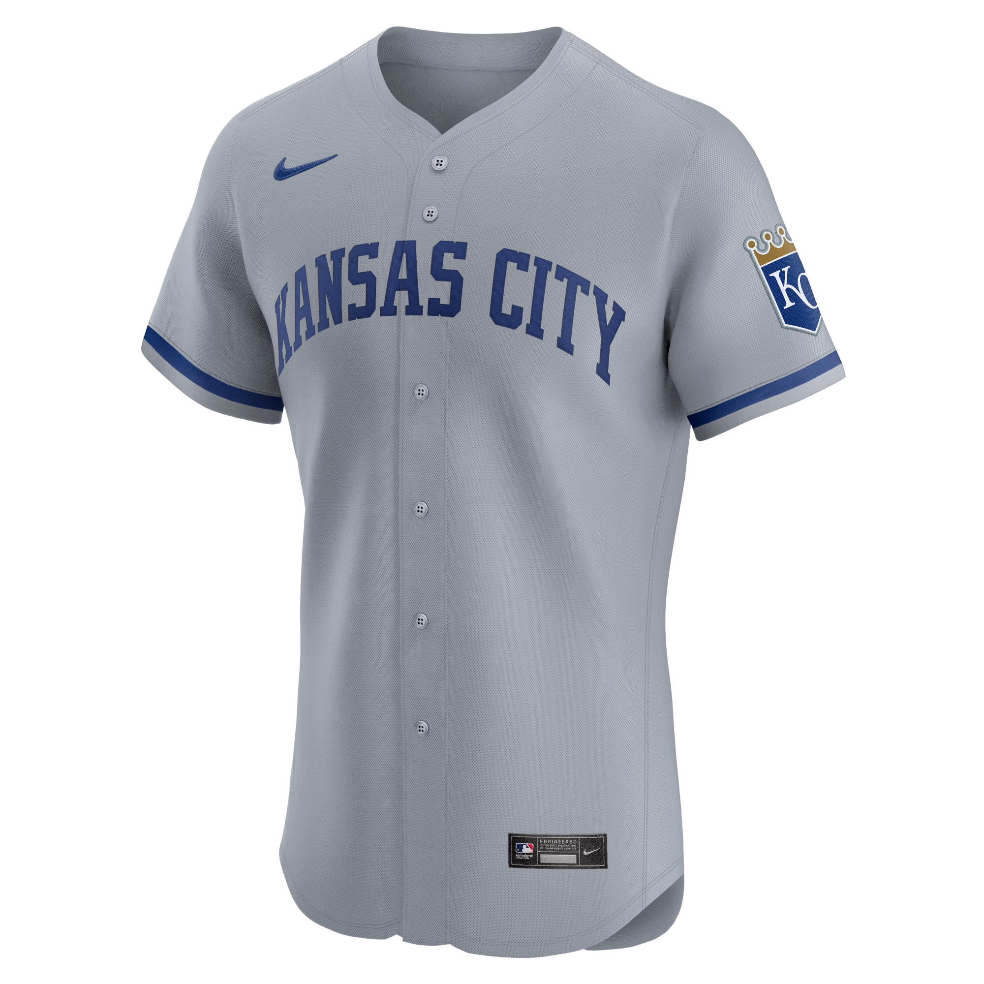 Alternative view of Men's Kansas City Royals Gray Road 2024 Jackie Robinson Day Elite Jersey 