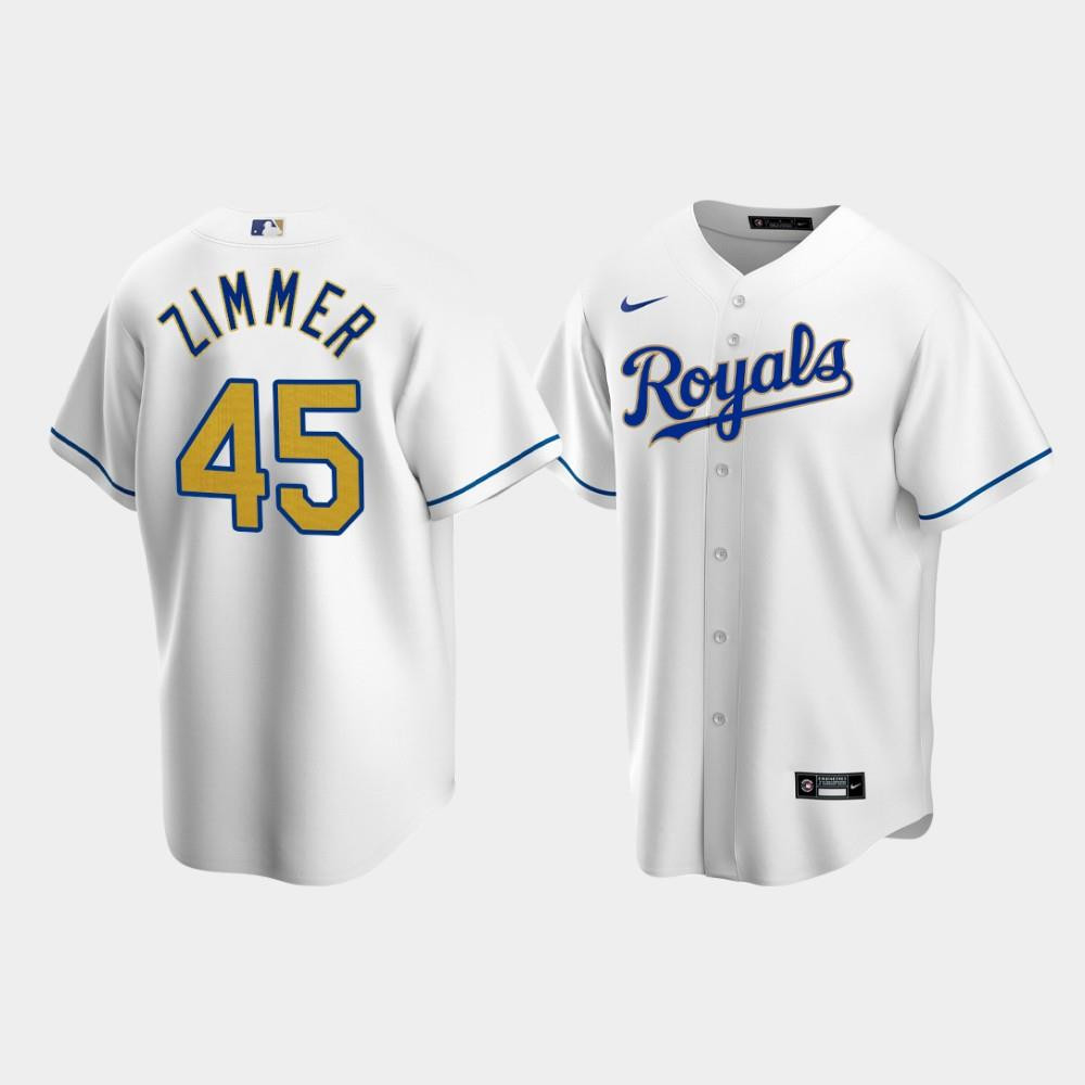 Men's Kansas City Royals Kyle Zimmer 45 White Home Jersey Jersey 
