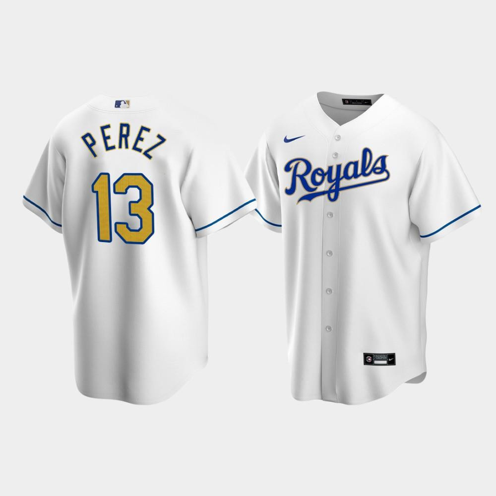 Men's Kansas City Royals Salvador Perez 13 White Home Jersey Jersey 