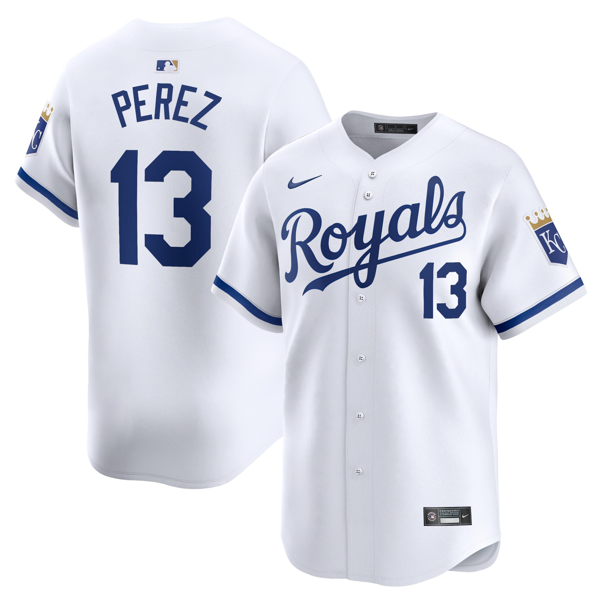 Men's Kansas City Royals Salvador Perez White Home Limited Player Jersey 