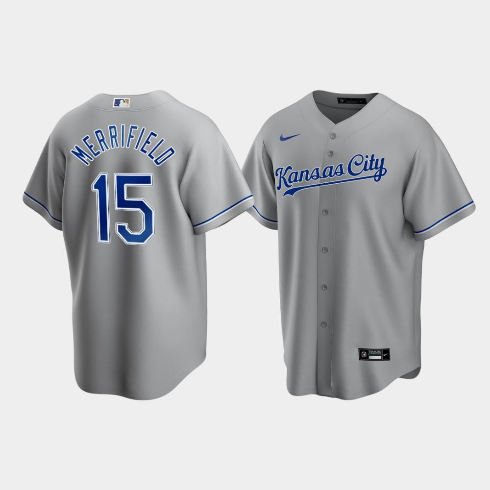 Men's Kansas City Royals Whit Merrifield 15 Gray Road Jersey Jersey 