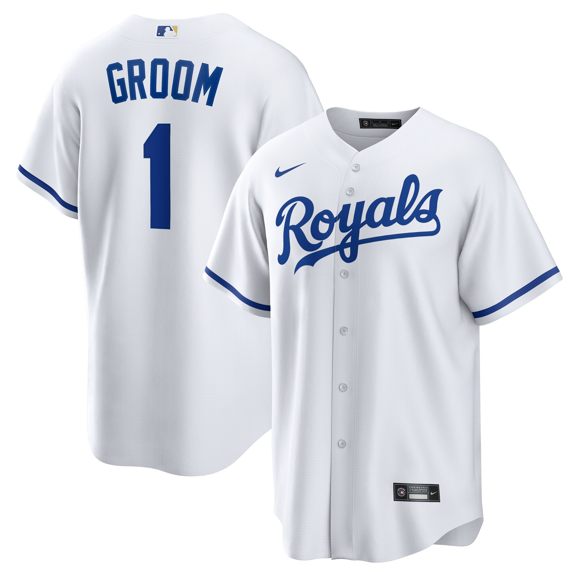 Men's Kansas City Royals White #1 Groom Home Jersey 
