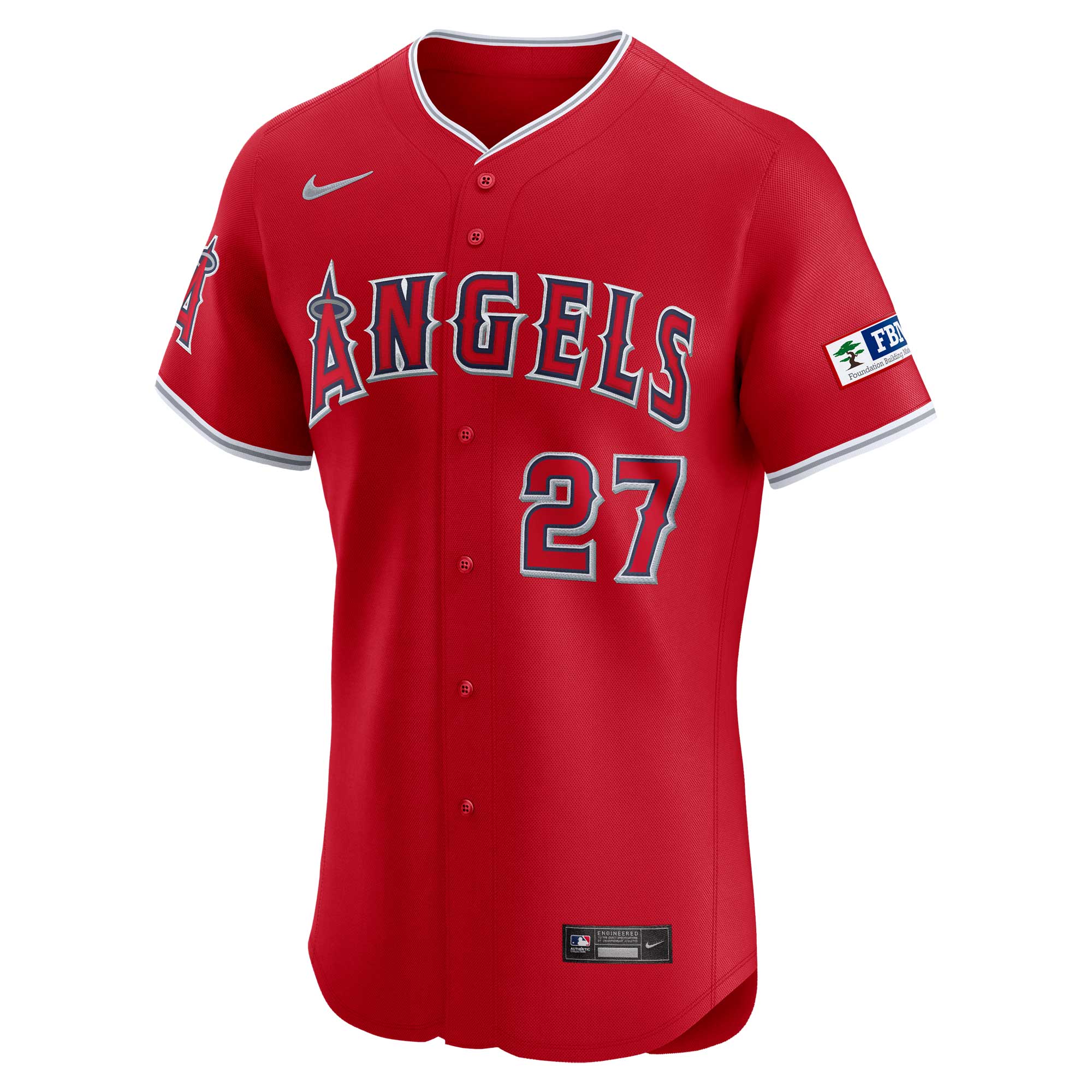 Alternative view of Men's Los Angeles Angels Mike Trout Red Alternate Elite Player Jersey 