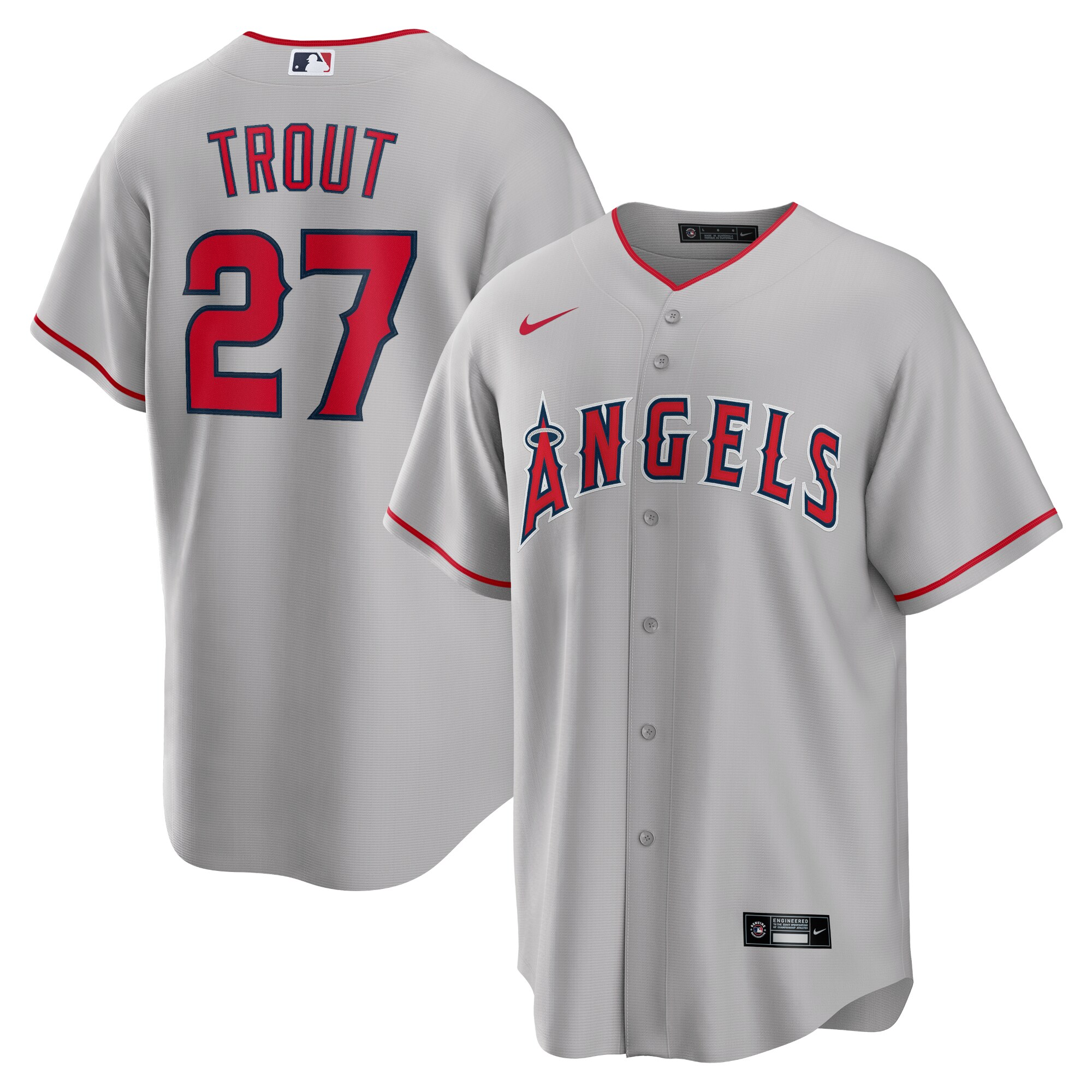 Men's Los Angeles Angels Mike Trout Silver Road Player Name Jersey 