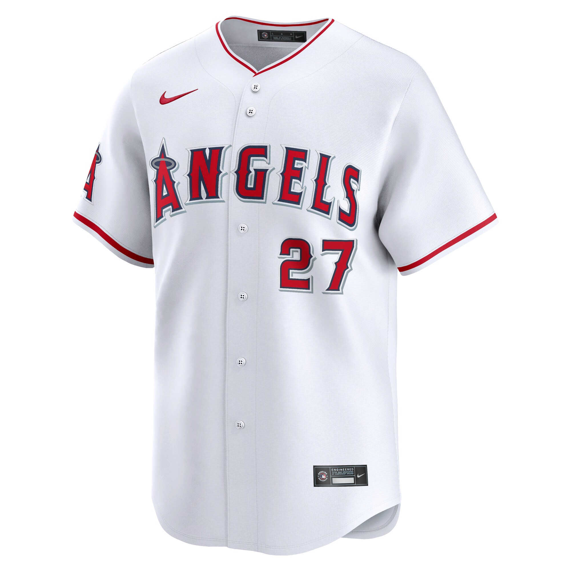 Alternative view of Men's Los Angeles Angels Mike Trout White Home Limited Player Jersey 