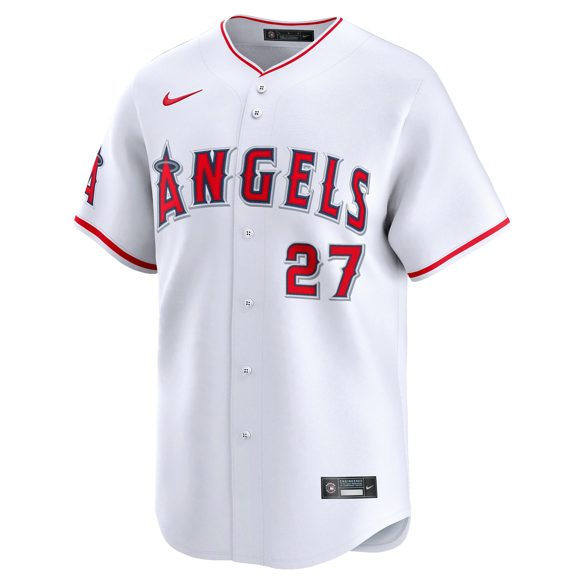 Alternative view of Men's Los Angeles Angels Mike Trout White Home Limited Player Jersey 