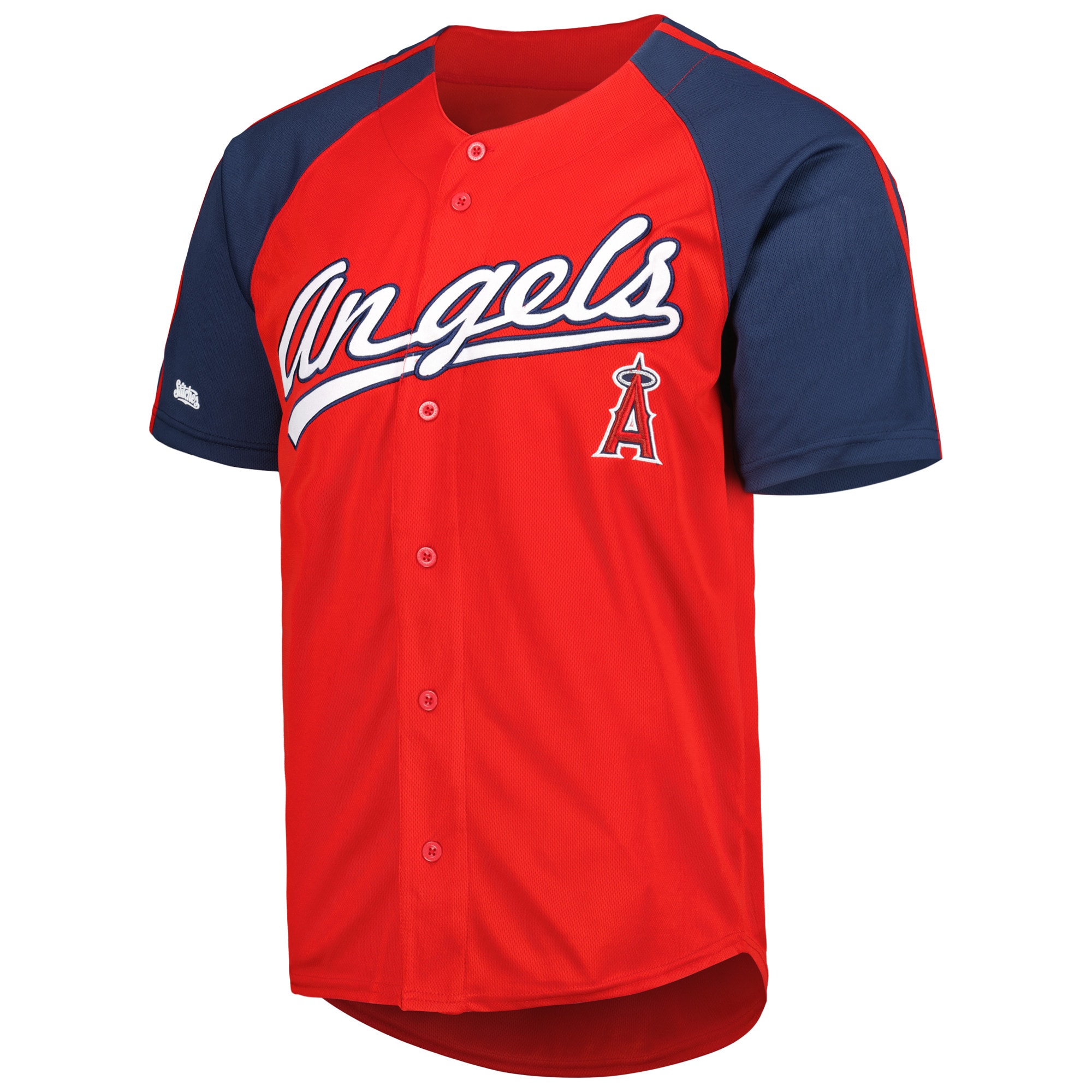 Alternative view of Men's Los Angeles Angels Stitches Red Button-Down Raglan Fashion Jersey 