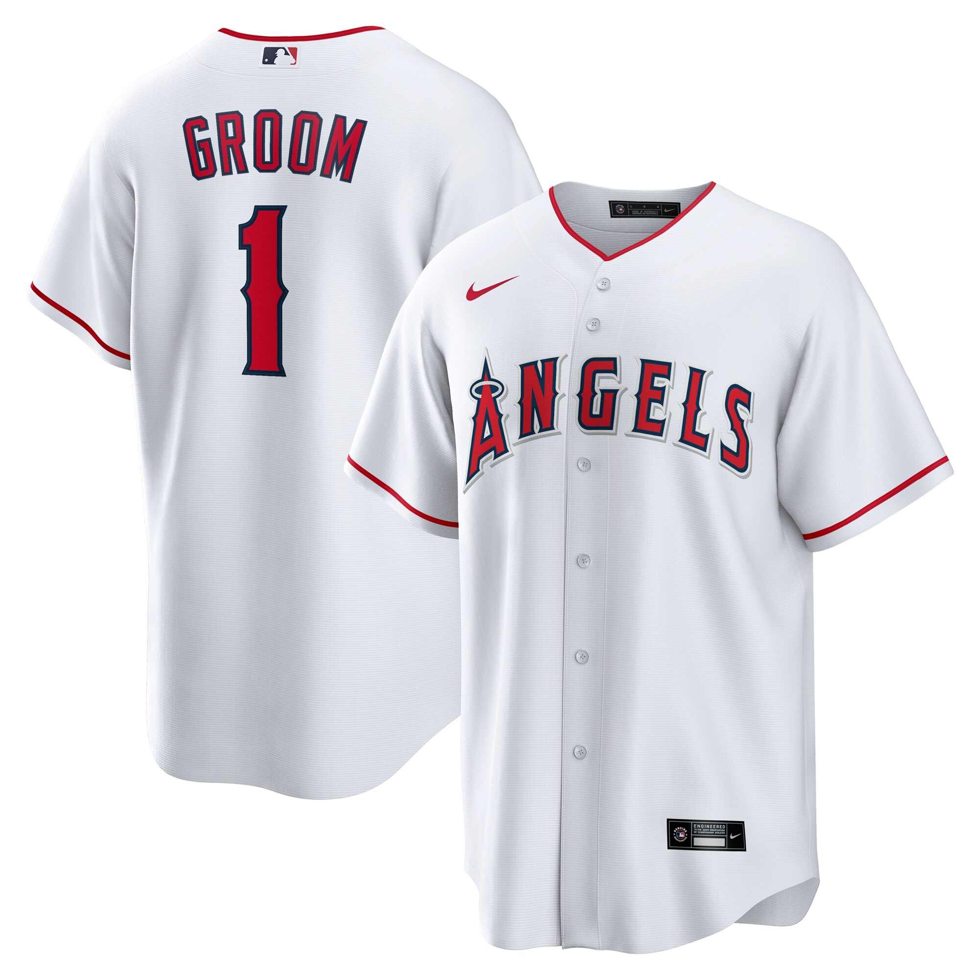 Men's Los Angeles Angels White #1 Groom Home Jersey 
