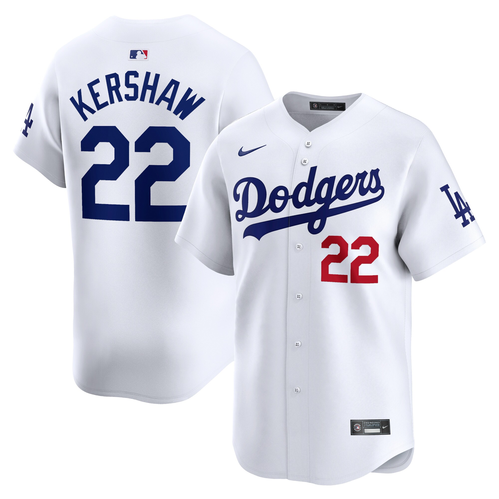Men's Los Angeles Dodgers Clayton Kershaw White Home Limited Player Jersey 