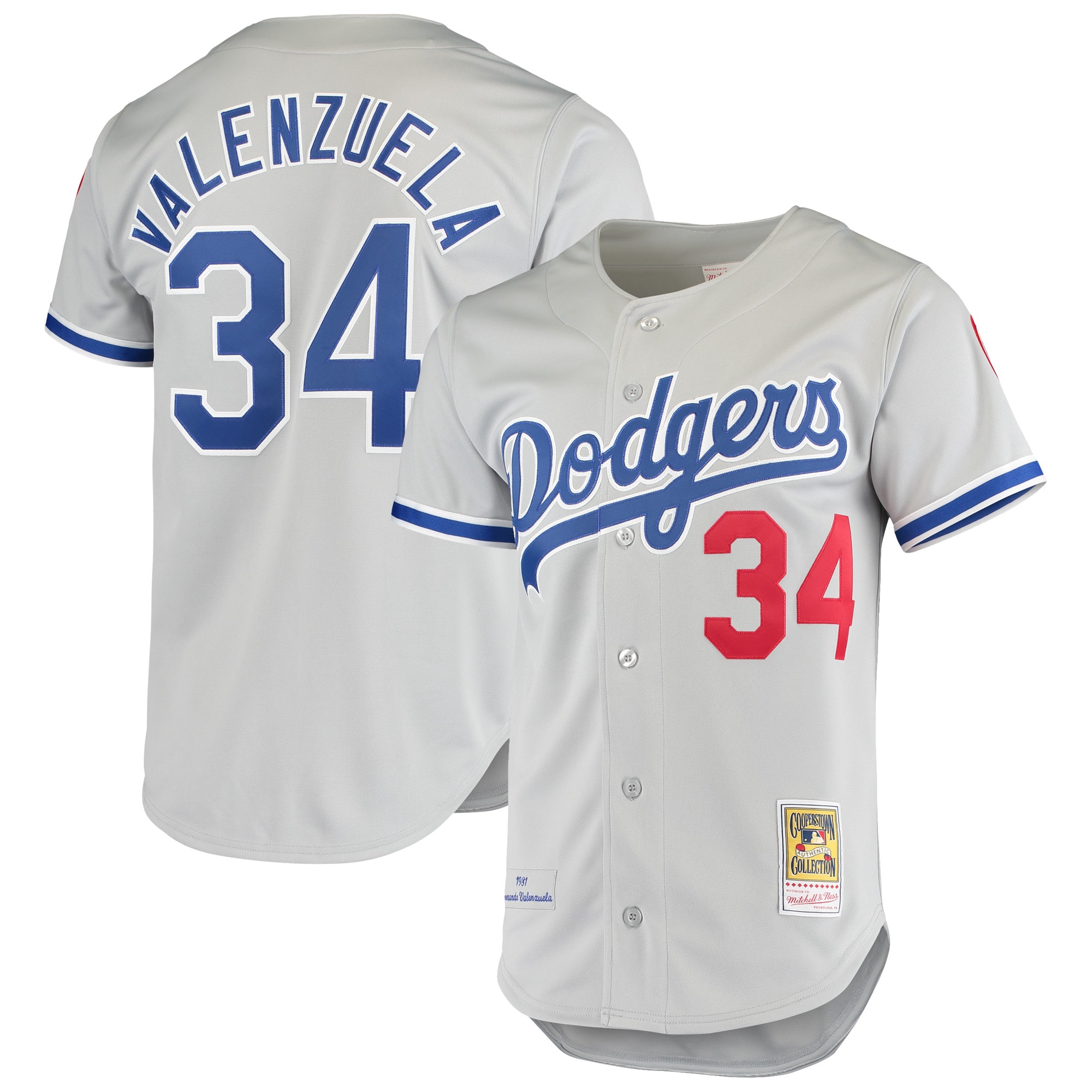 Men's Los Angeles Dodgers Fernando Valenzuela Mitchell & Ness Gray Road 1981 Cooperstown Collection Jersey 