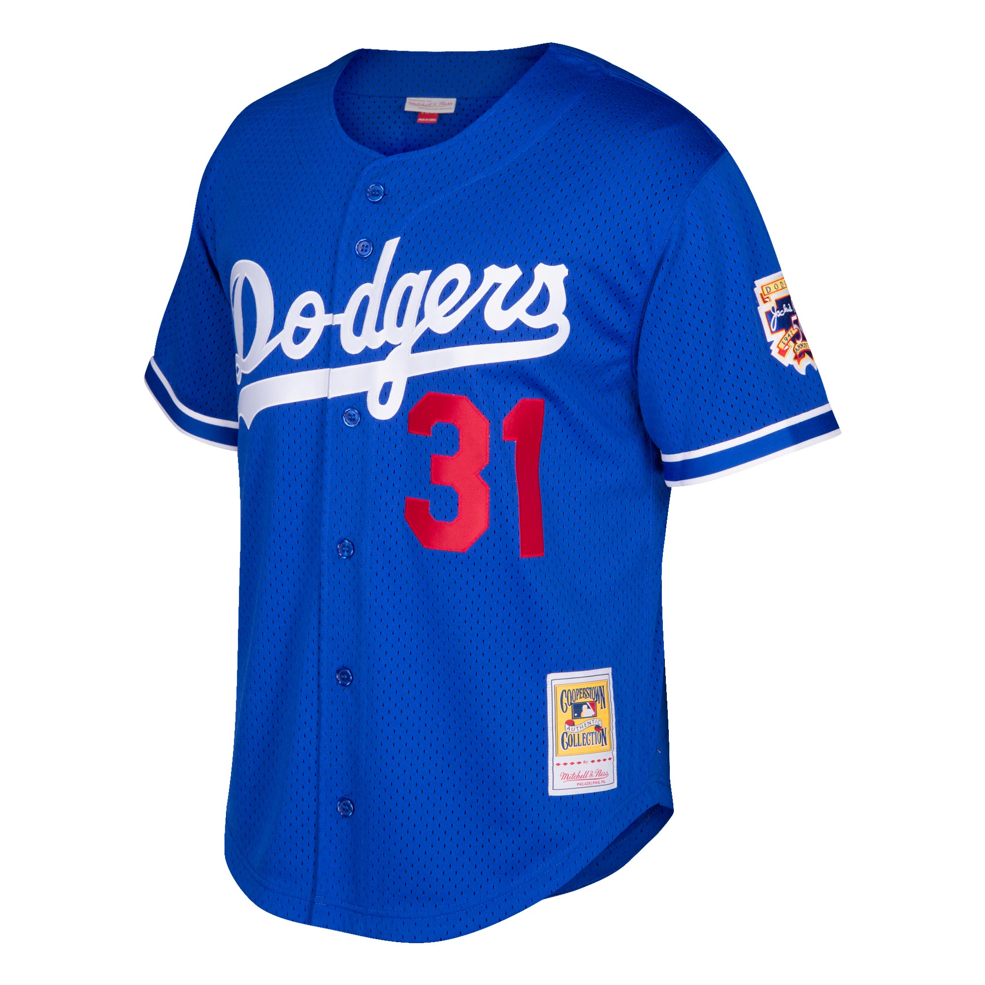 Alternative view of Men's Los Angeles Dodgers Mike Piazza Mitchell & Ness Royal Cooperstown Collection Mesh Batting Practice Button-Up Jersey 