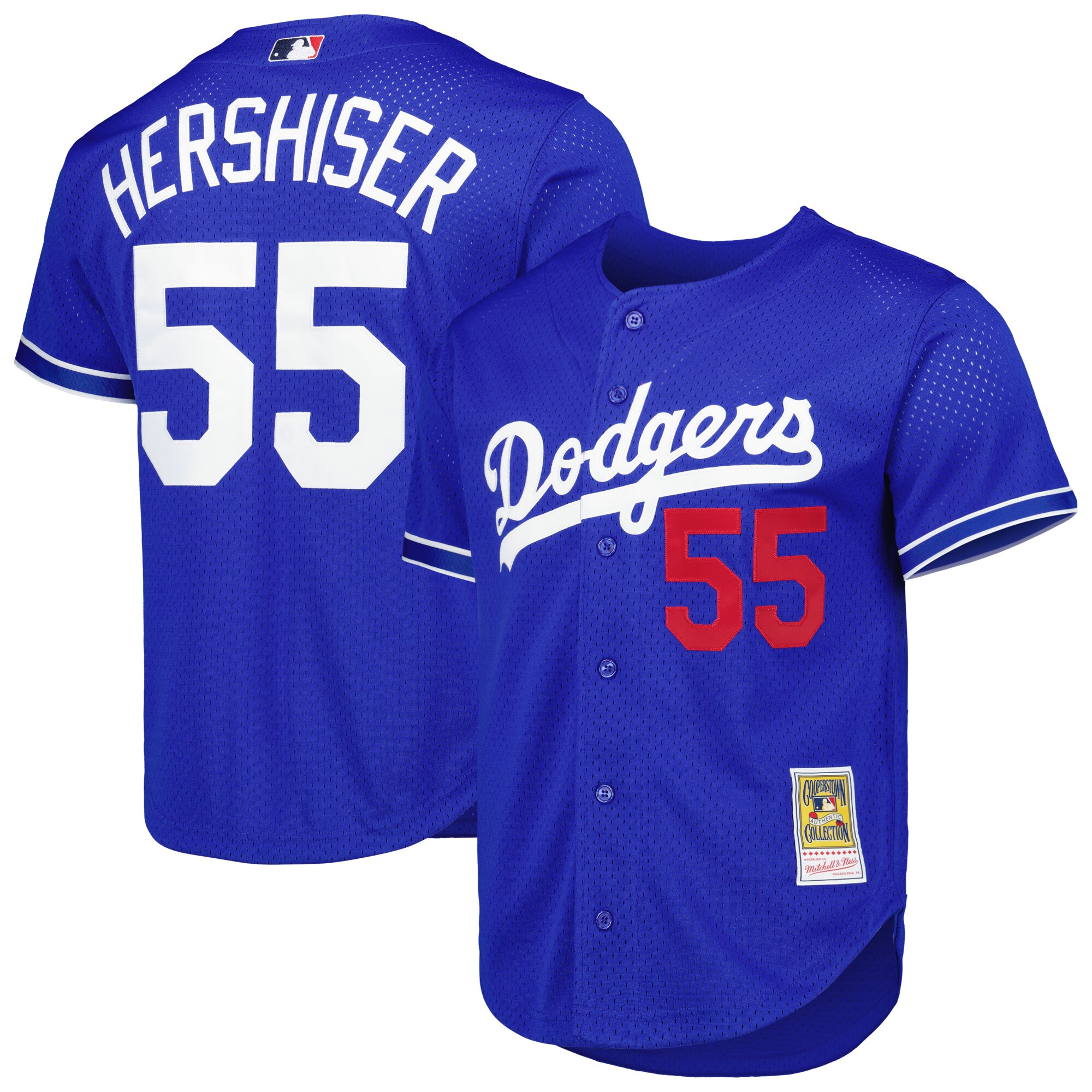 Men's Los Angeles Dodgers Orel Hershiser Mitchell & Ness Royal Cooperstown Collection Mesh Batting Practice Button-Up Jersey 